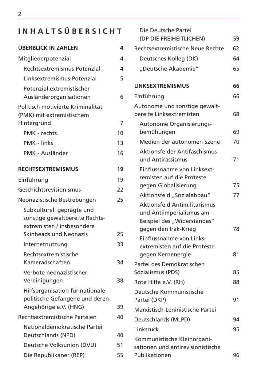 Seite 2 des Verfassungsschutzbericht 2003 Niedersachsen