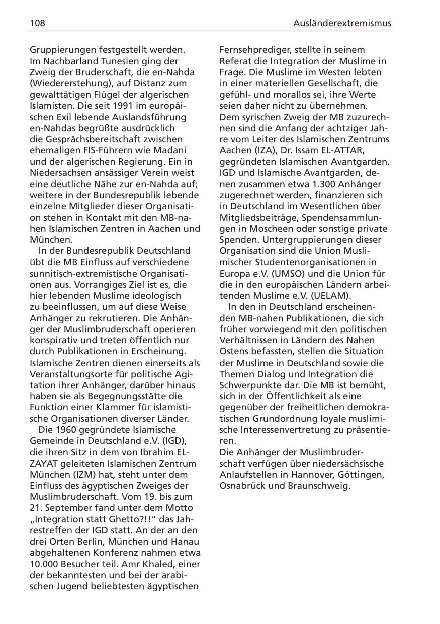 Seite 108 des Verfassungsschutzbericht 2003 Niedersachsen