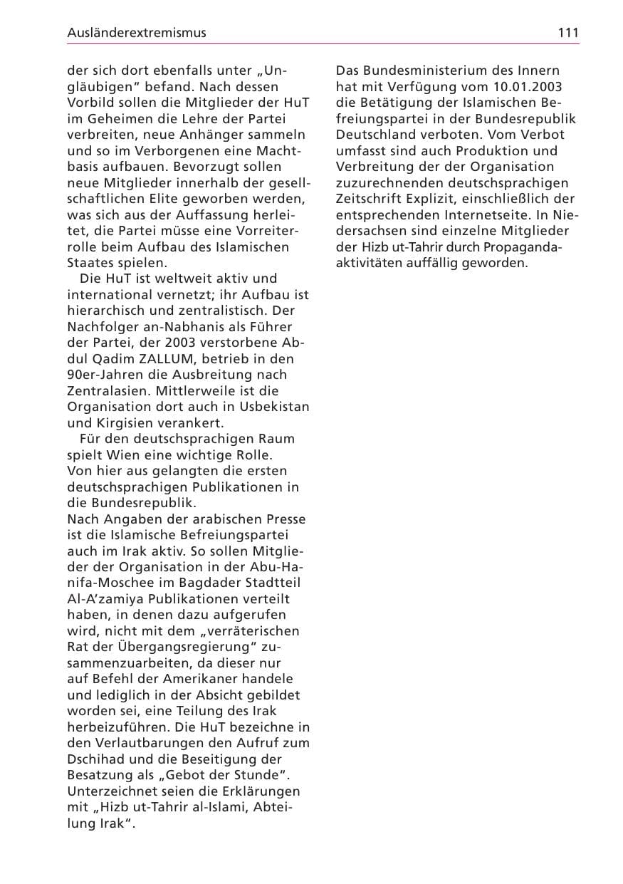 Seite 111 des Verfassungsschutzbericht 2003 Niedersachsen