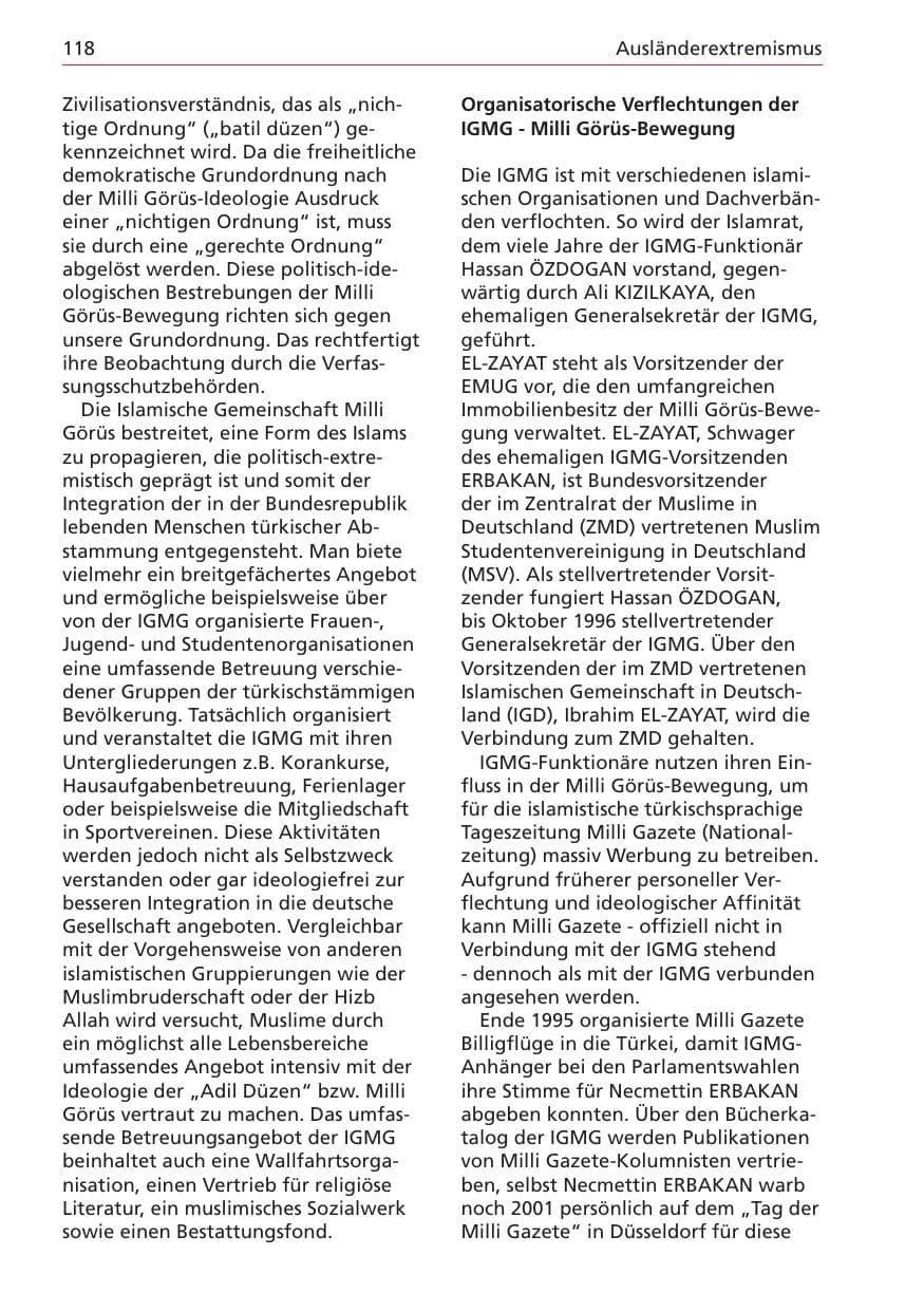 Seite 118 des Verfassungsschutzbericht 2003 Niedersachsen