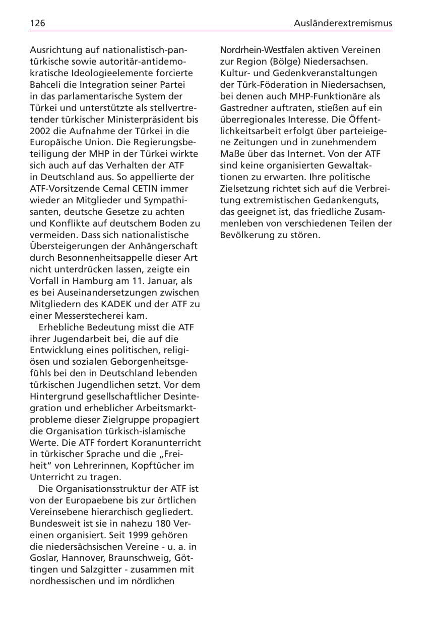 Seite 126 des Verfassungsschutzbericht 2003 Niedersachsen
