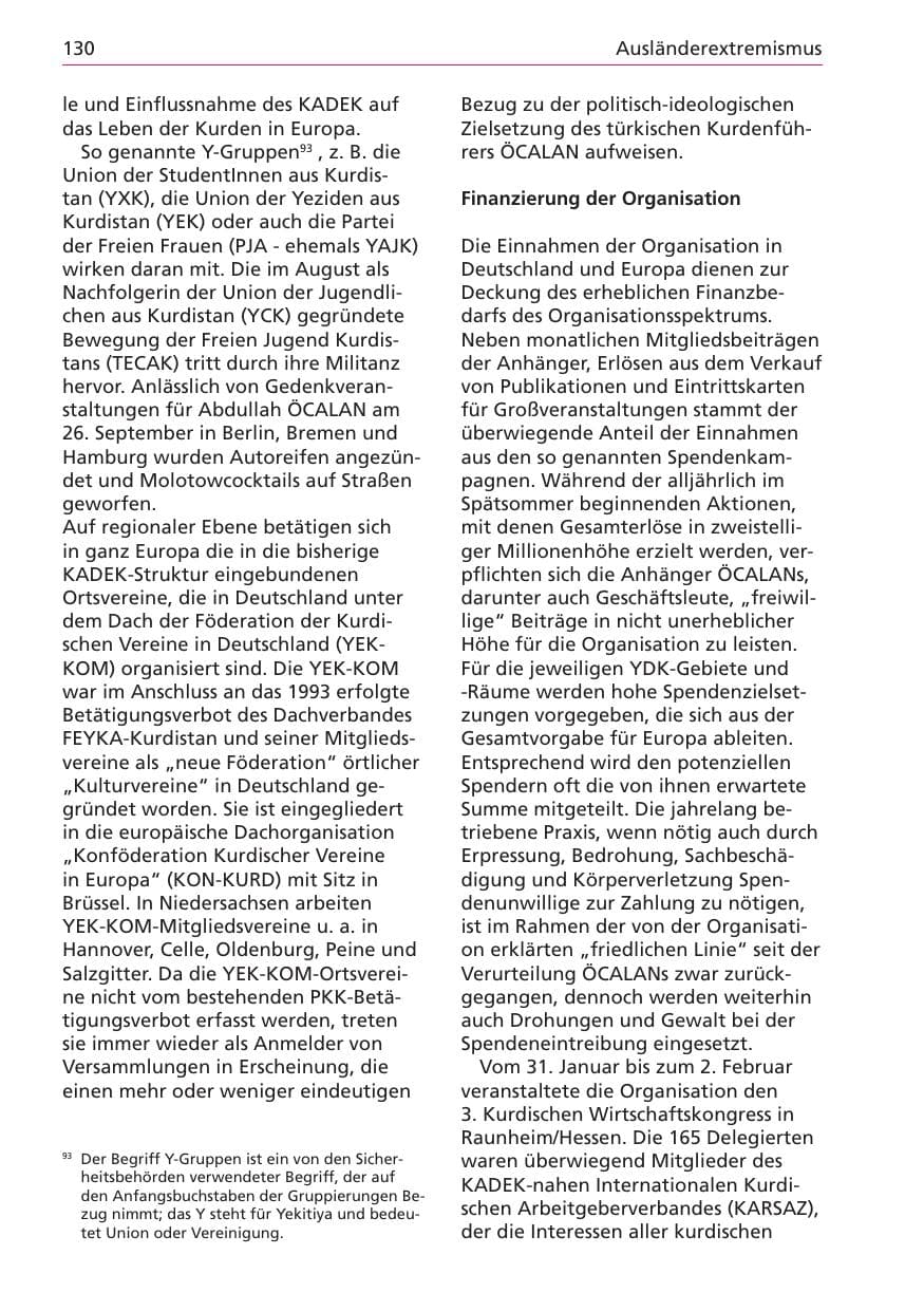 Seite 130 des Verfassungsschutzbericht 2003 Niedersachsen