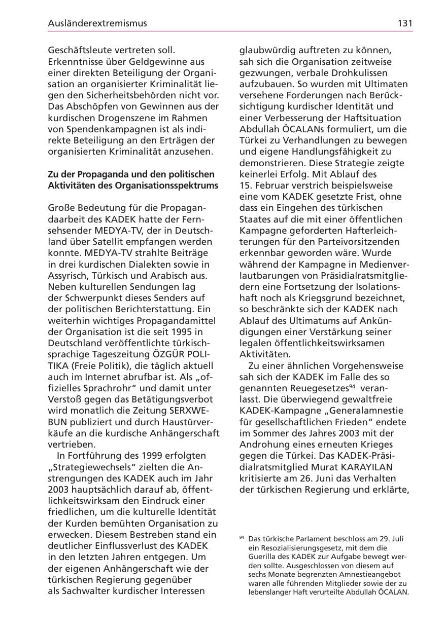 Seite 131 des Verfassungsschutzbericht 2003 Niedersachsen