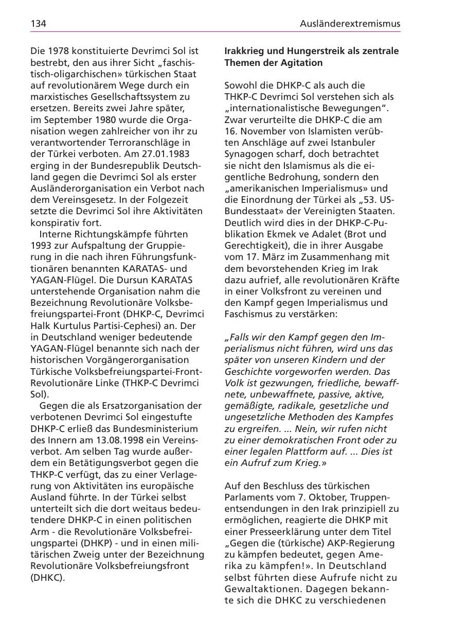 Seite 134 des Verfassungsschutzbericht 2003 Niedersachsen