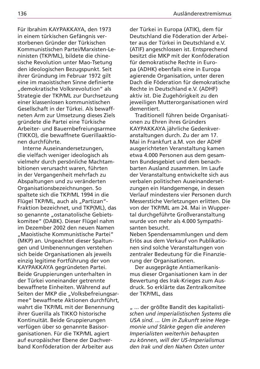 Seite 136 des Verfassungsschutzbericht 2003 Niedersachsen