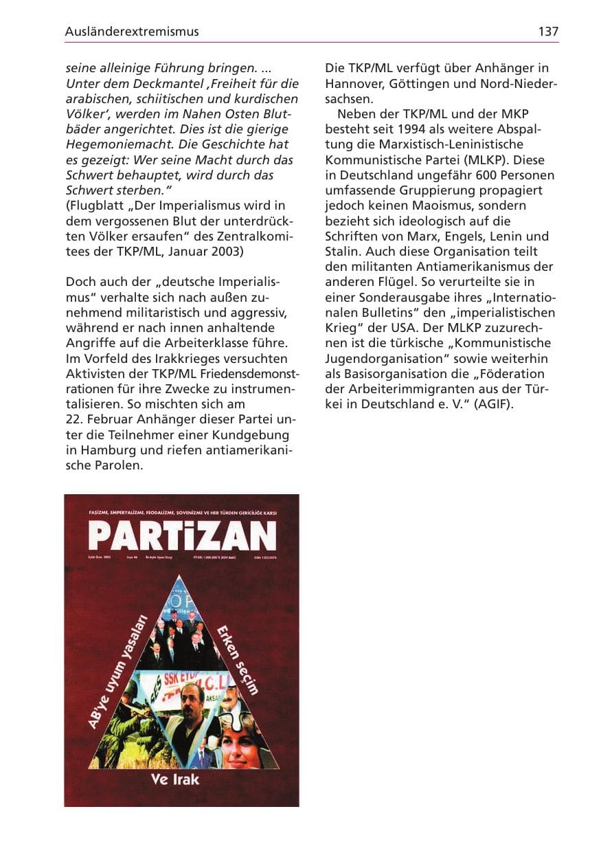 Seite 137 des Verfassungsschutzbericht 2003 Niedersachsen