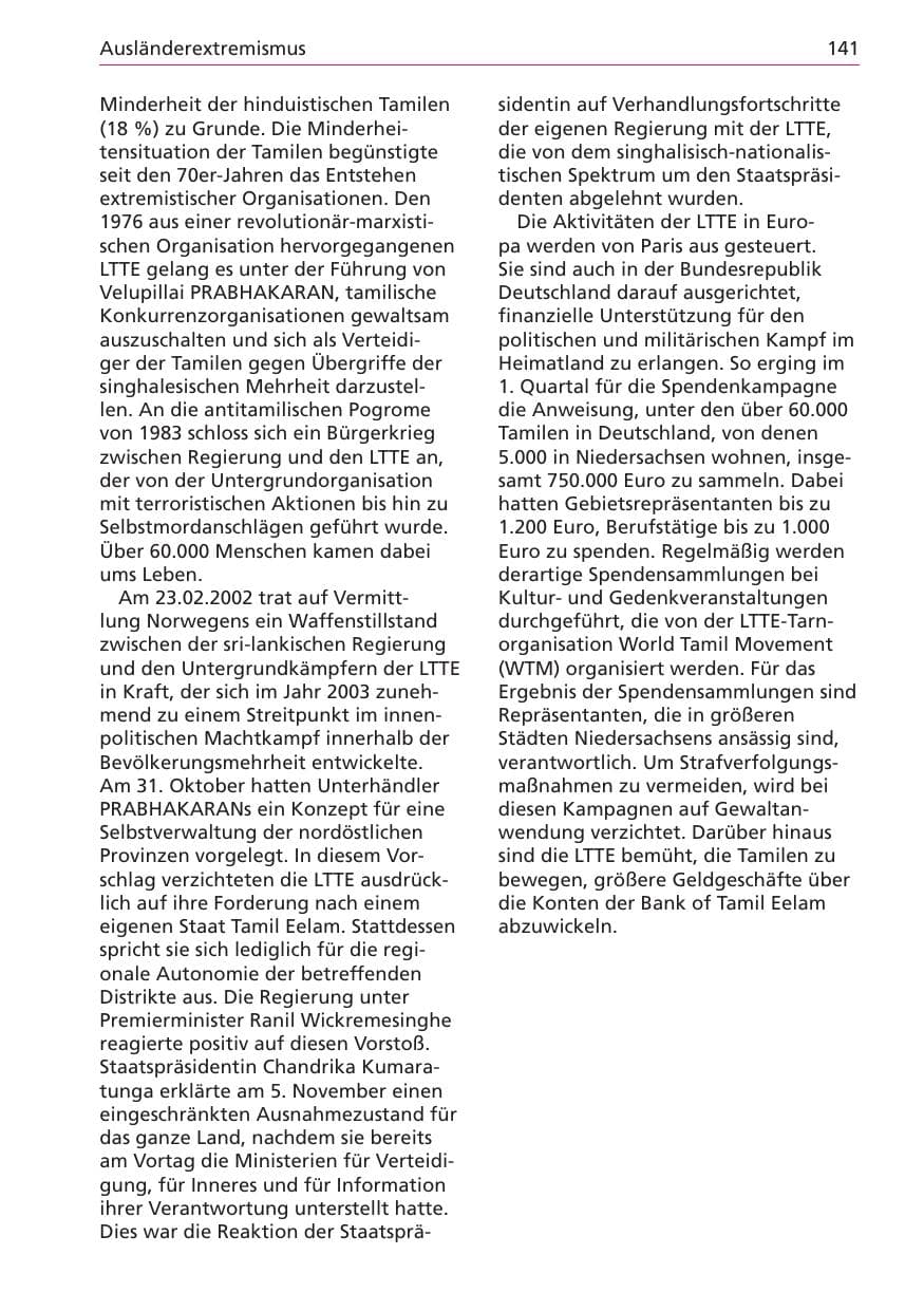 Seite 141 des Verfassungsschutzbericht 2003 Niedersachsen