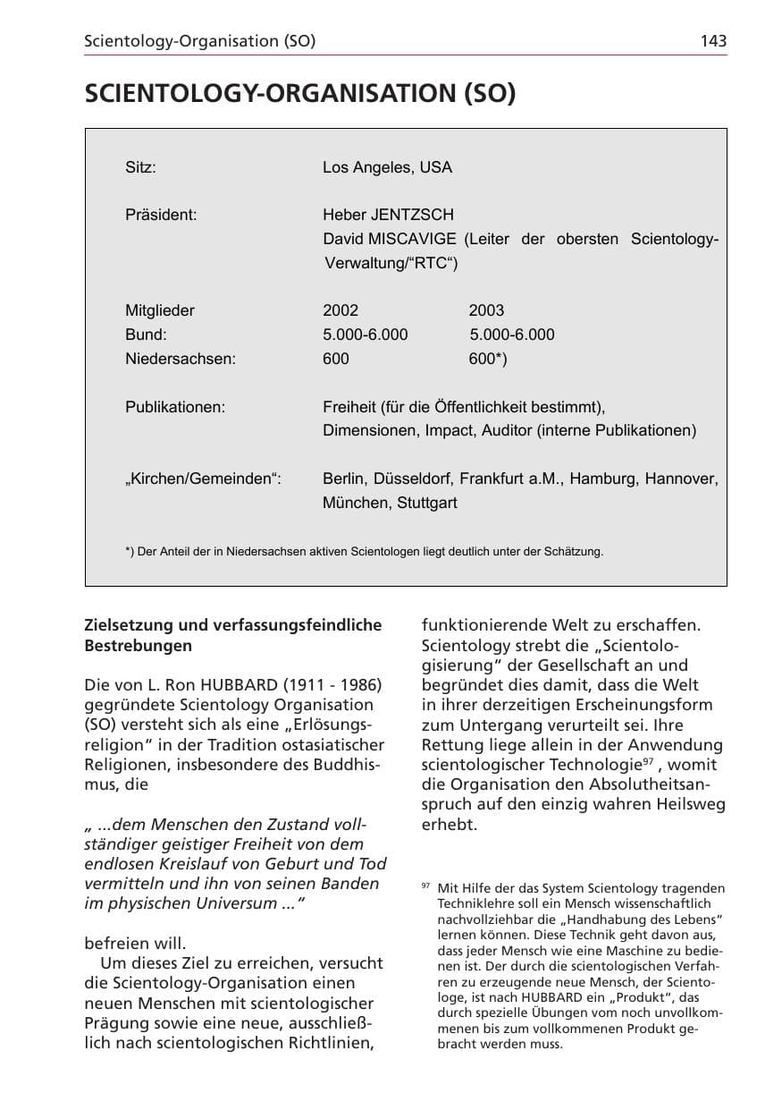 Seite 143 des Verfassungsschutzbericht 2003 Niedersachsen