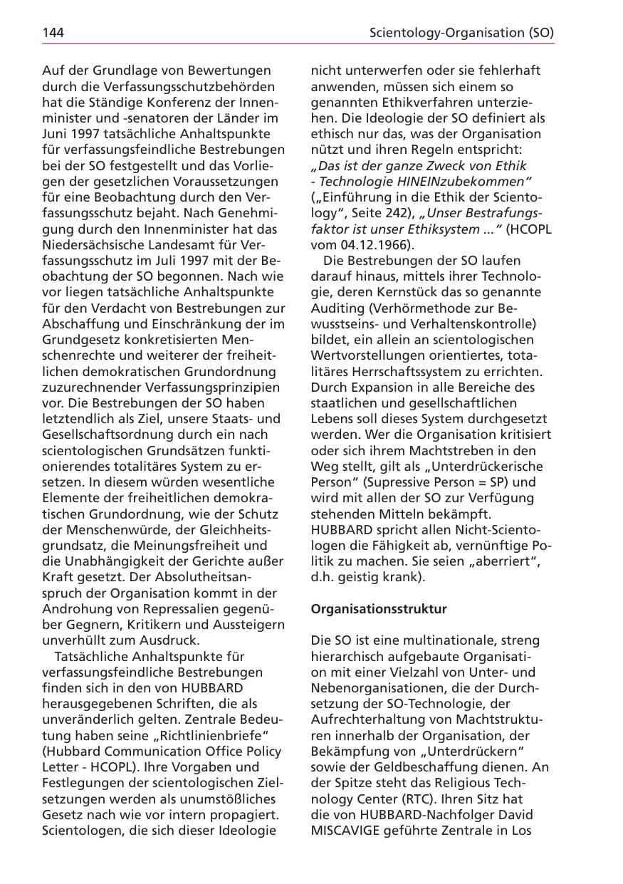 Seite 144 des Verfassungsschutzbericht 2003 Niedersachsen