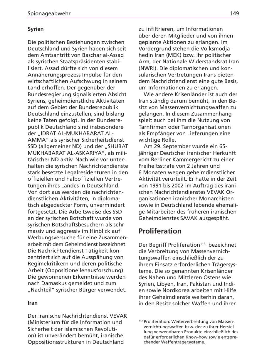 Seite 149 des Verfassungsschutzbericht 2003 Niedersachsen