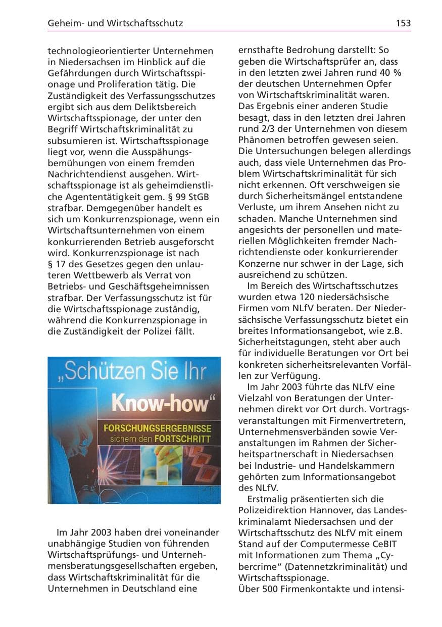 Seite 153 des Verfassungsschutzbericht 2003 Niedersachsen