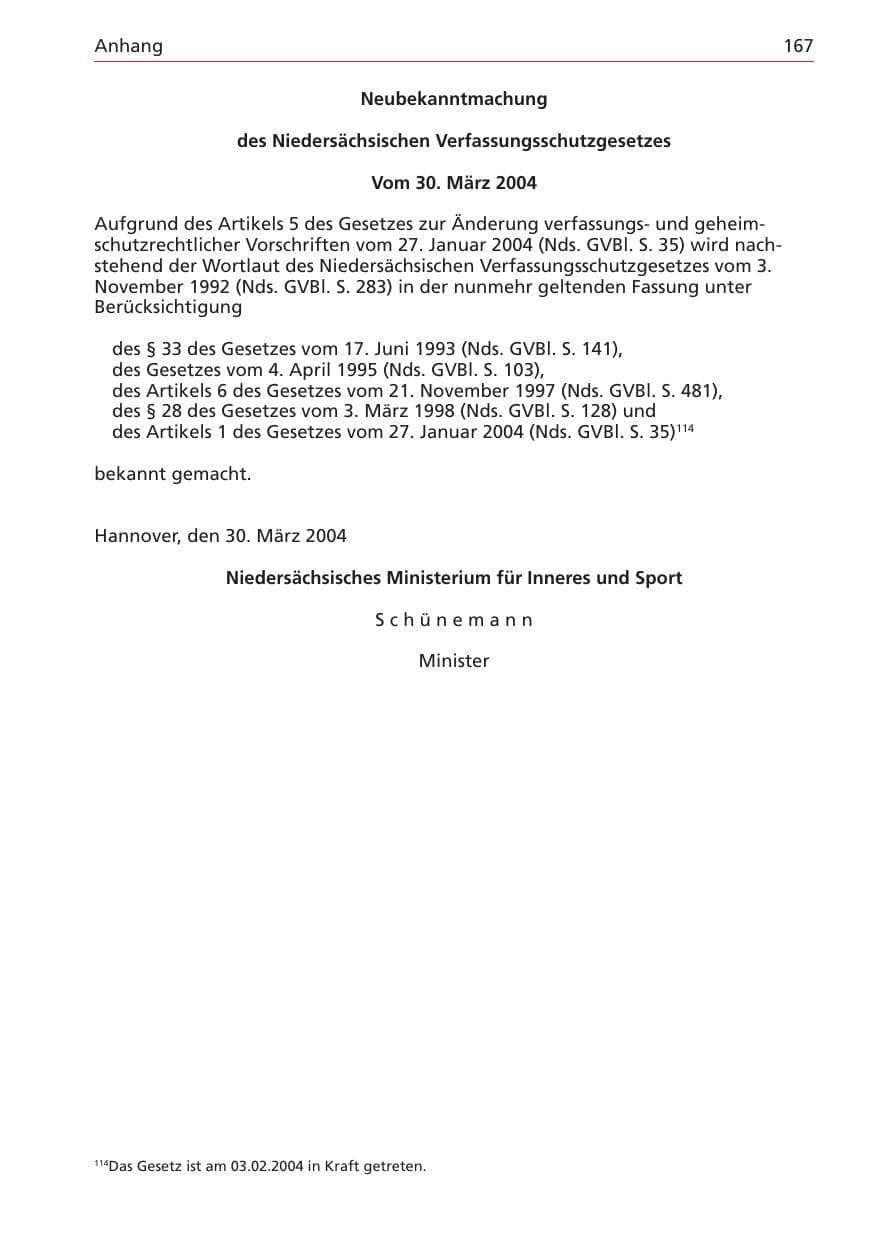 Seite 167 des Verfassungsschutzbericht 2003 Niedersachsen