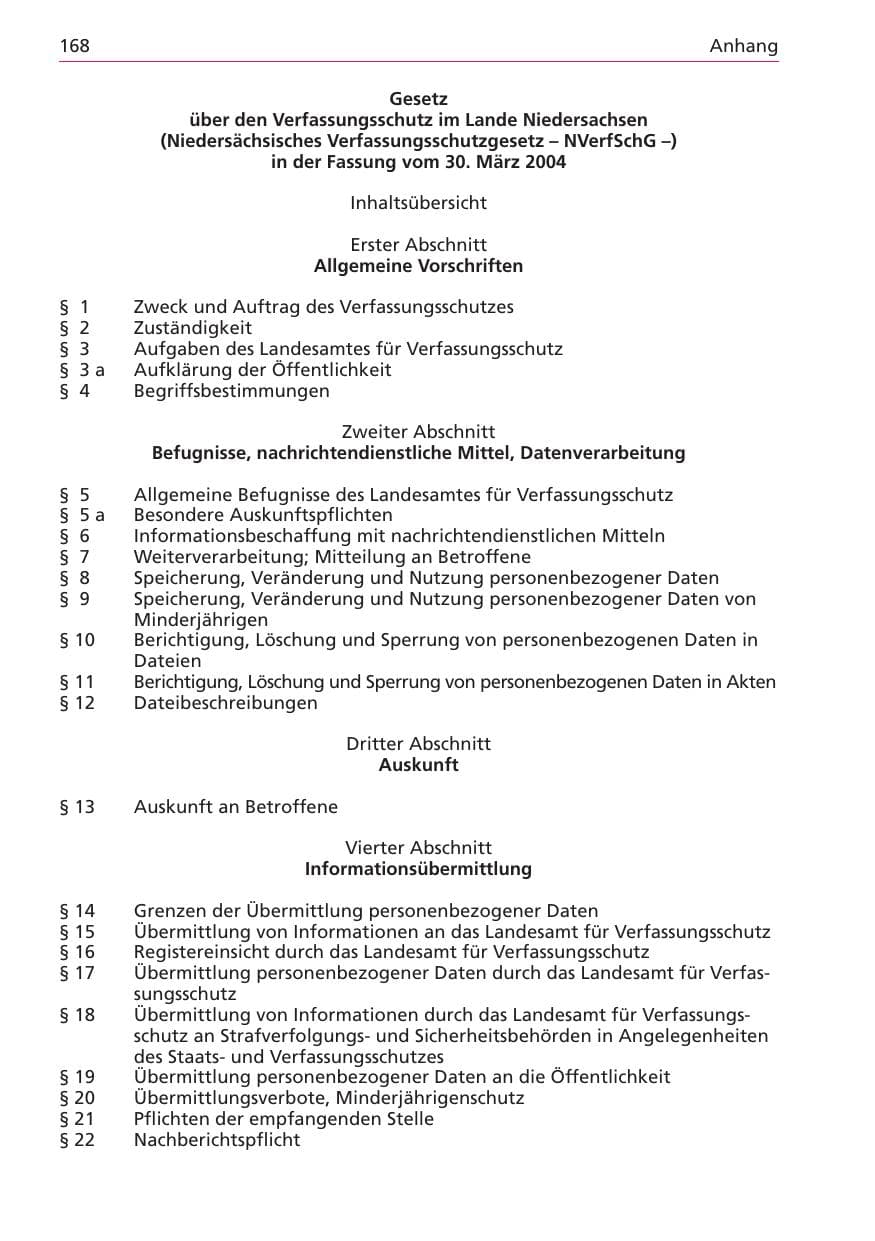 Seite 168 des Verfassungsschutzbericht 2003 Niedersachsen