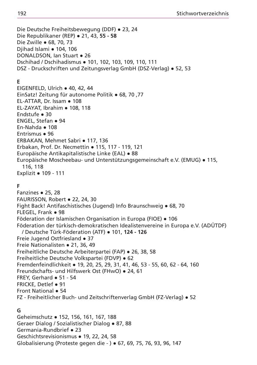 Seite 192 des Verfassungsschutzbericht 2003 Niedersachsen