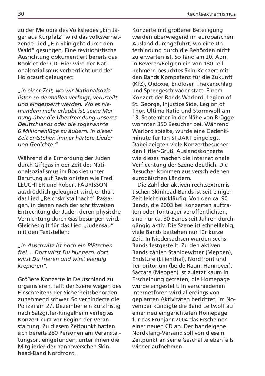 Seite 30 des Verfassungsschutzbericht 2003 Niedersachsen