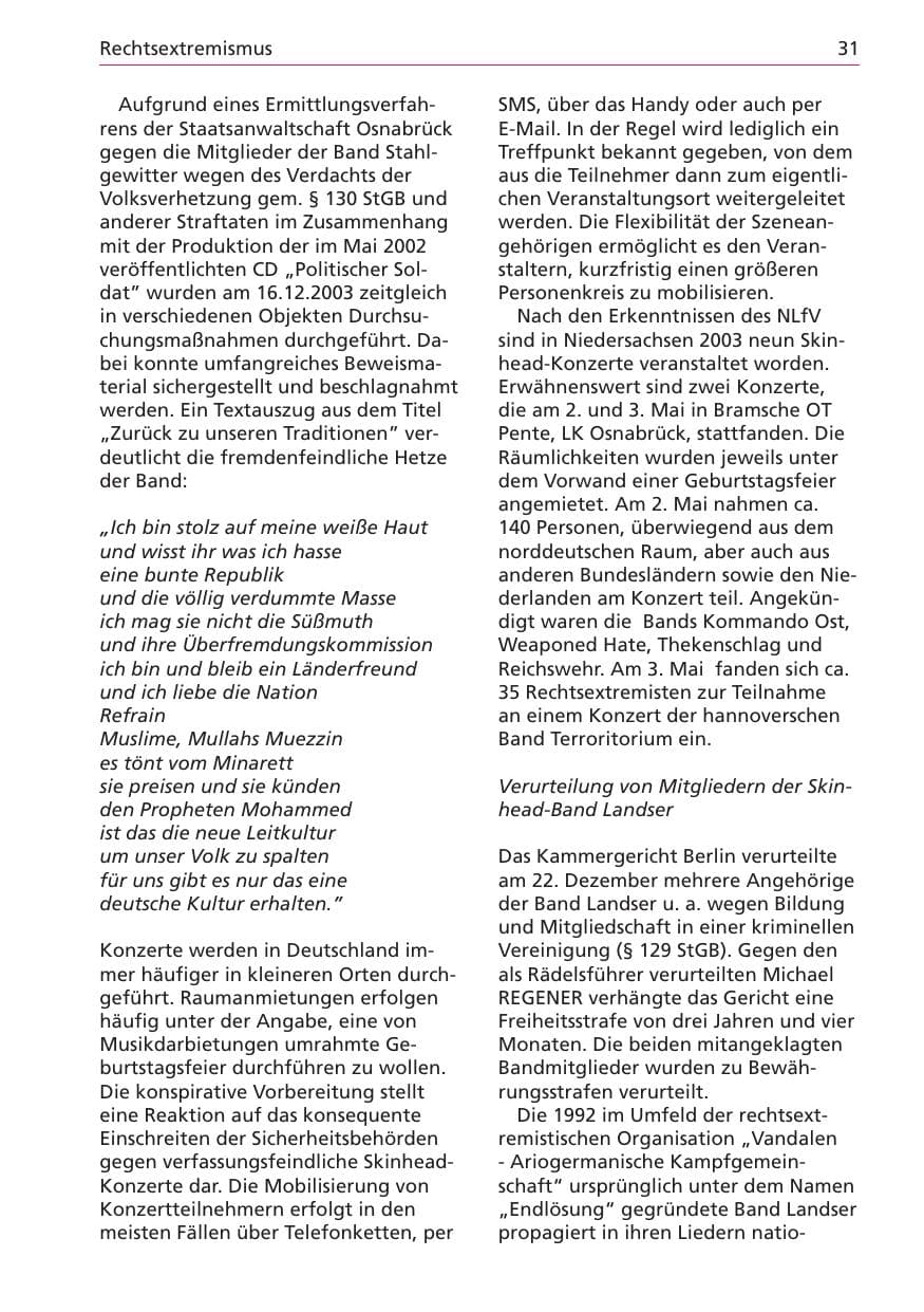 Seite 31 des Verfassungsschutzbericht 2003 Niedersachsen