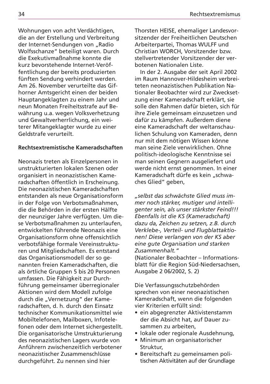 Seite 34 des Verfassungsschutzbericht 2003 Niedersachsen