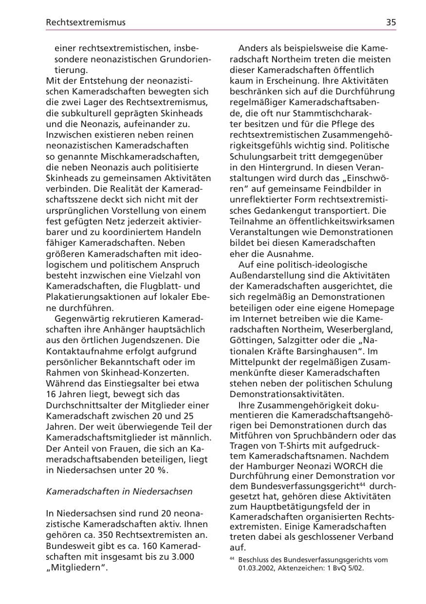 Seite 35 des Verfassungsschutzbericht 2003 Niedersachsen