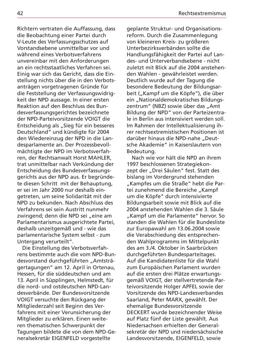 Seite 42 des Verfassungsschutzbericht 2003 Niedersachsen