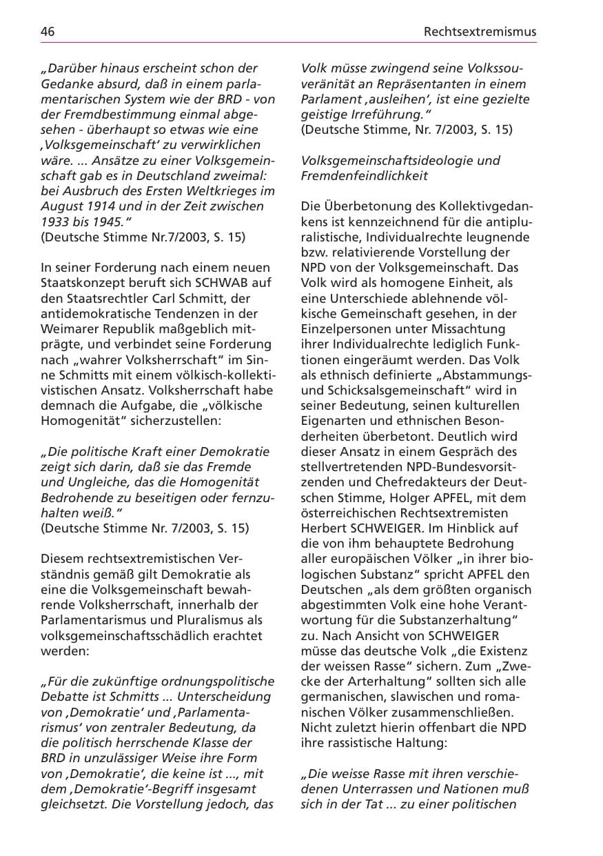Seite 46 des Verfassungsschutzbericht 2003 Niedersachsen