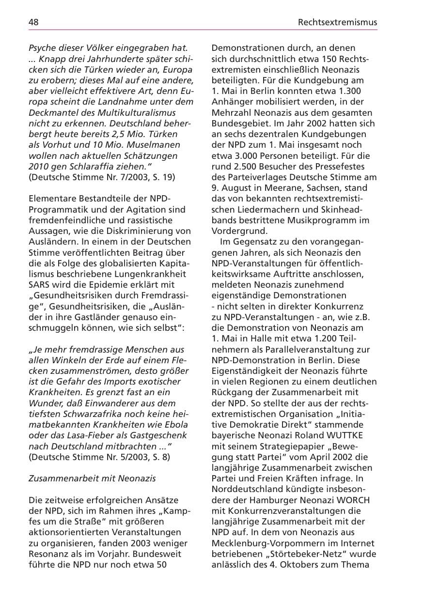 Seite 48 des Verfassungsschutzbericht 2003 Niedersachsen