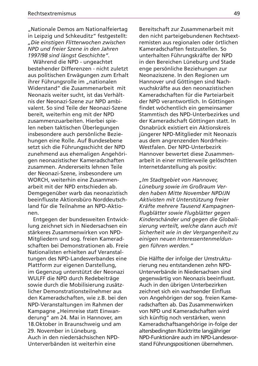 Seite 49 des Verfassungsschutzbericht 2003 Niedersachsen