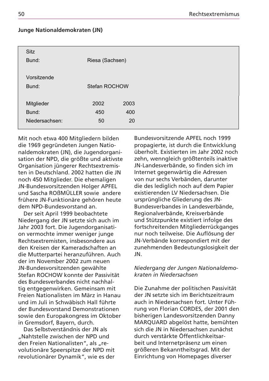 Seite 50 des Verfassungsschutzbericht 2003 Niedersachsen