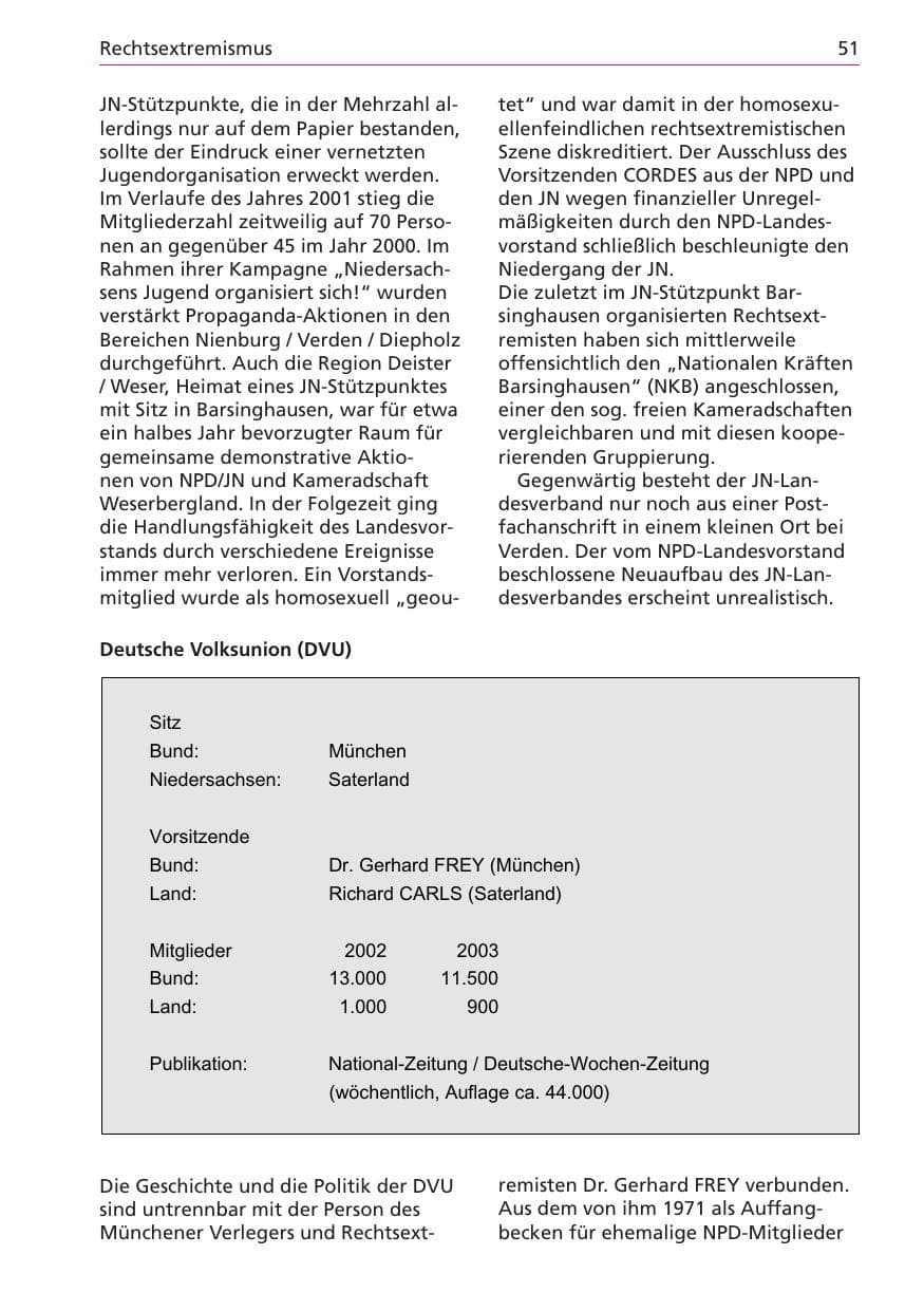 Seite 51 des Verfassungsschutzbericht 2003 Niedersachsen