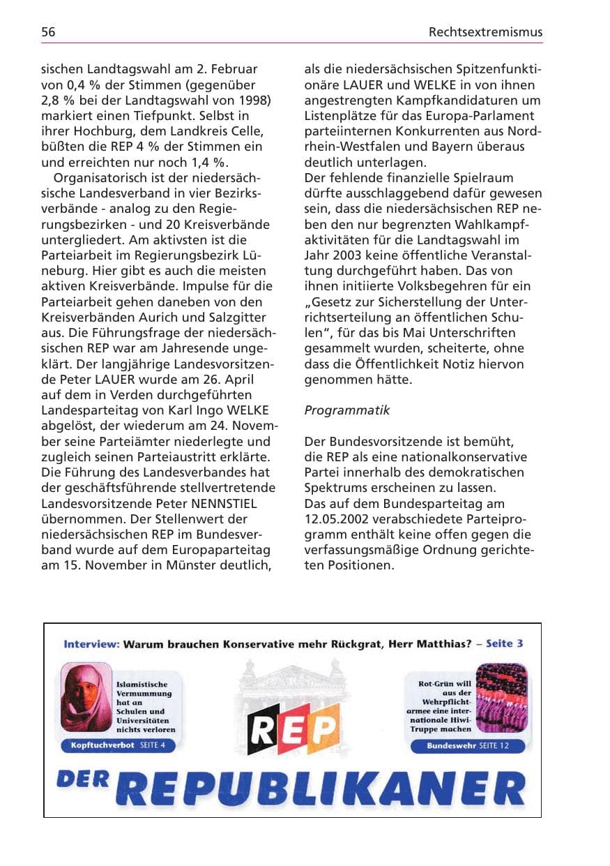 Seite 56 des Verfassungsschutzbericht 2003 Niedersachsen