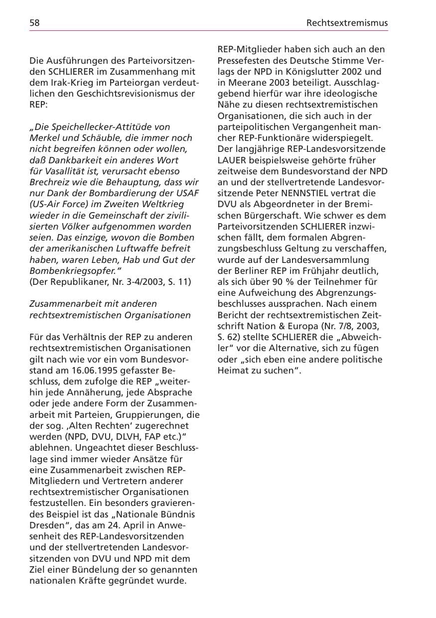 Seite 58 des Verfassungsschutzbericht 2003 Niedersachsen