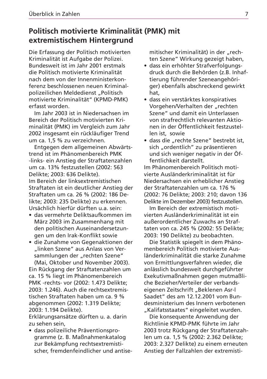 Seite 7 des Verfassungsschutzbericht 2003 Niedersachsen
