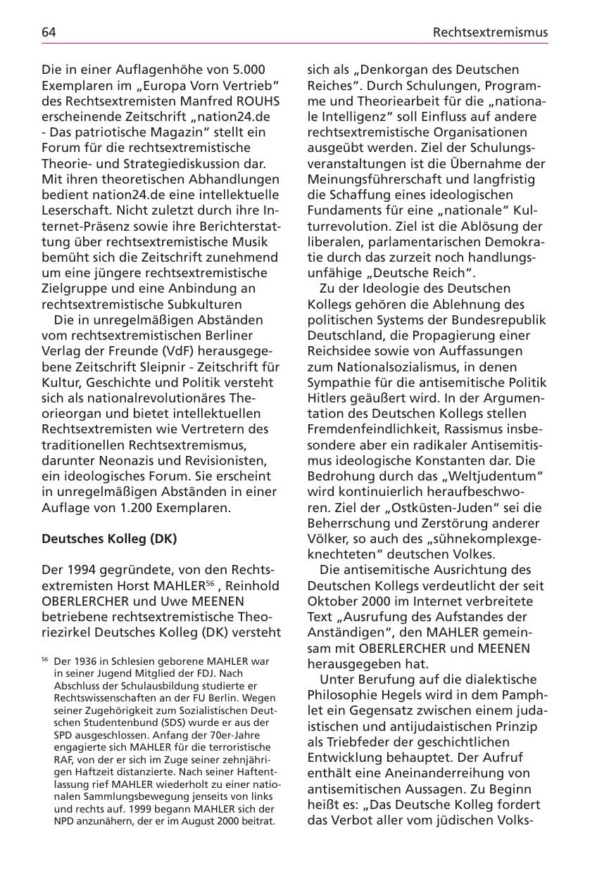 Seite 64 des Verfassungsschutzbericht 2003 Niedersachsen