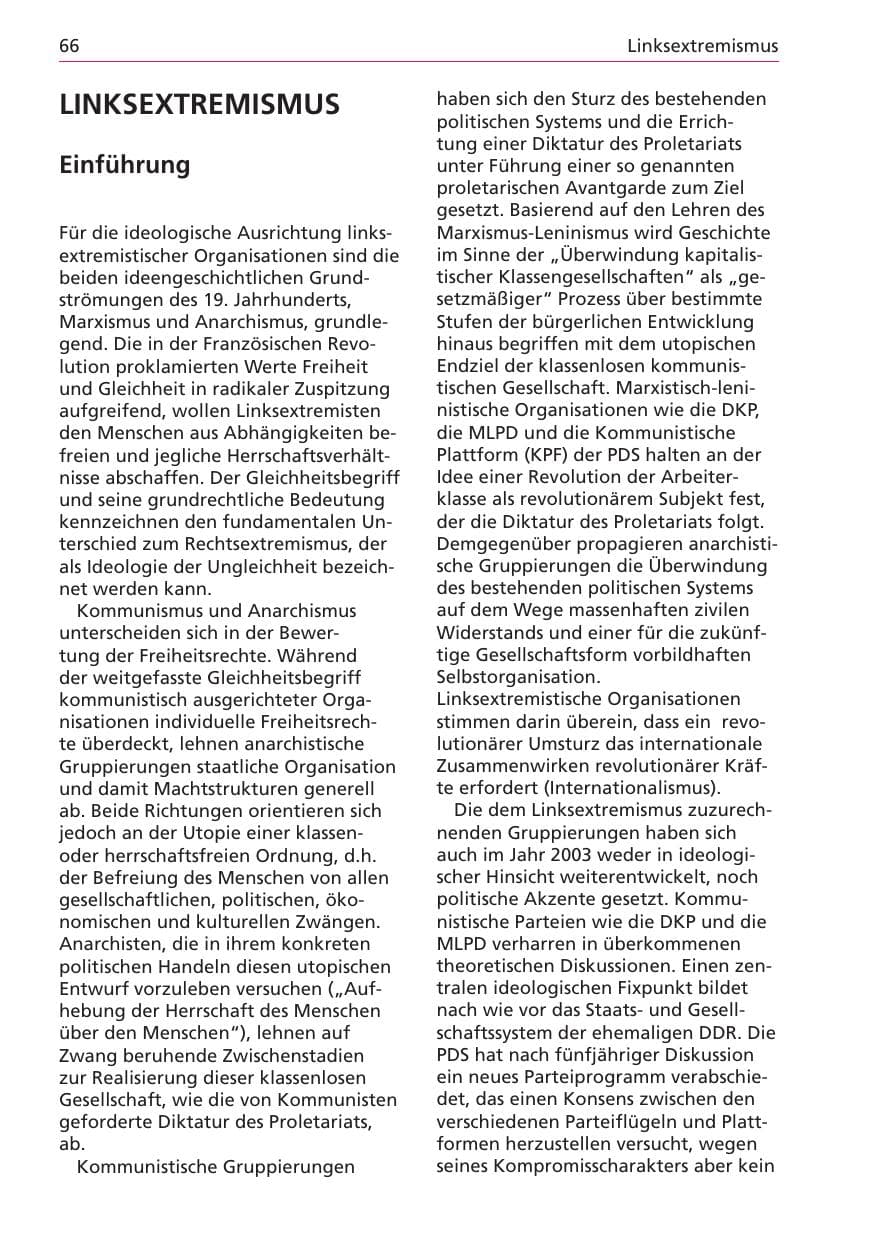 Seite 66 des Verfassungsschutzbericht 2003 Niedersachsen