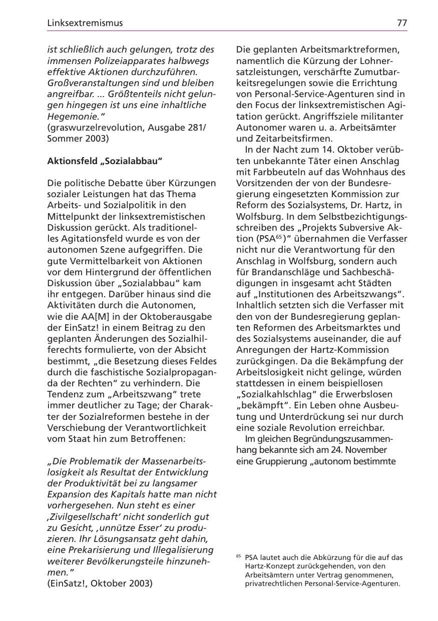 Seite 77 des Verfassungsschutzbericht 2003 Niedersachsen