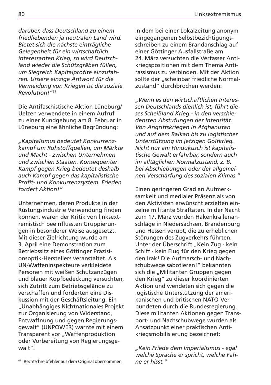 Seite 80 des Verfassungsschutzbericht 2003 Niedersachsen