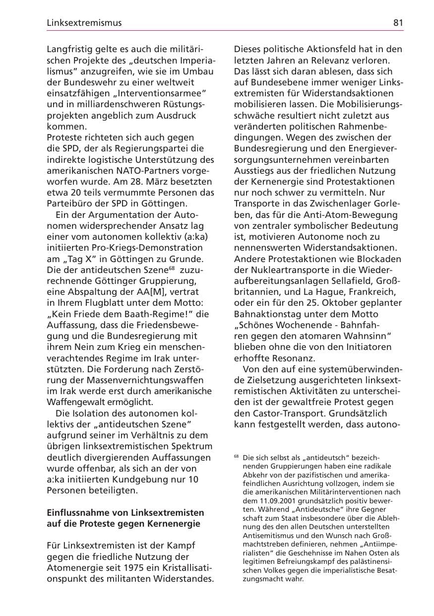 Seite 81 des Verfassungsschutzbericht 2003 Niedersachsen