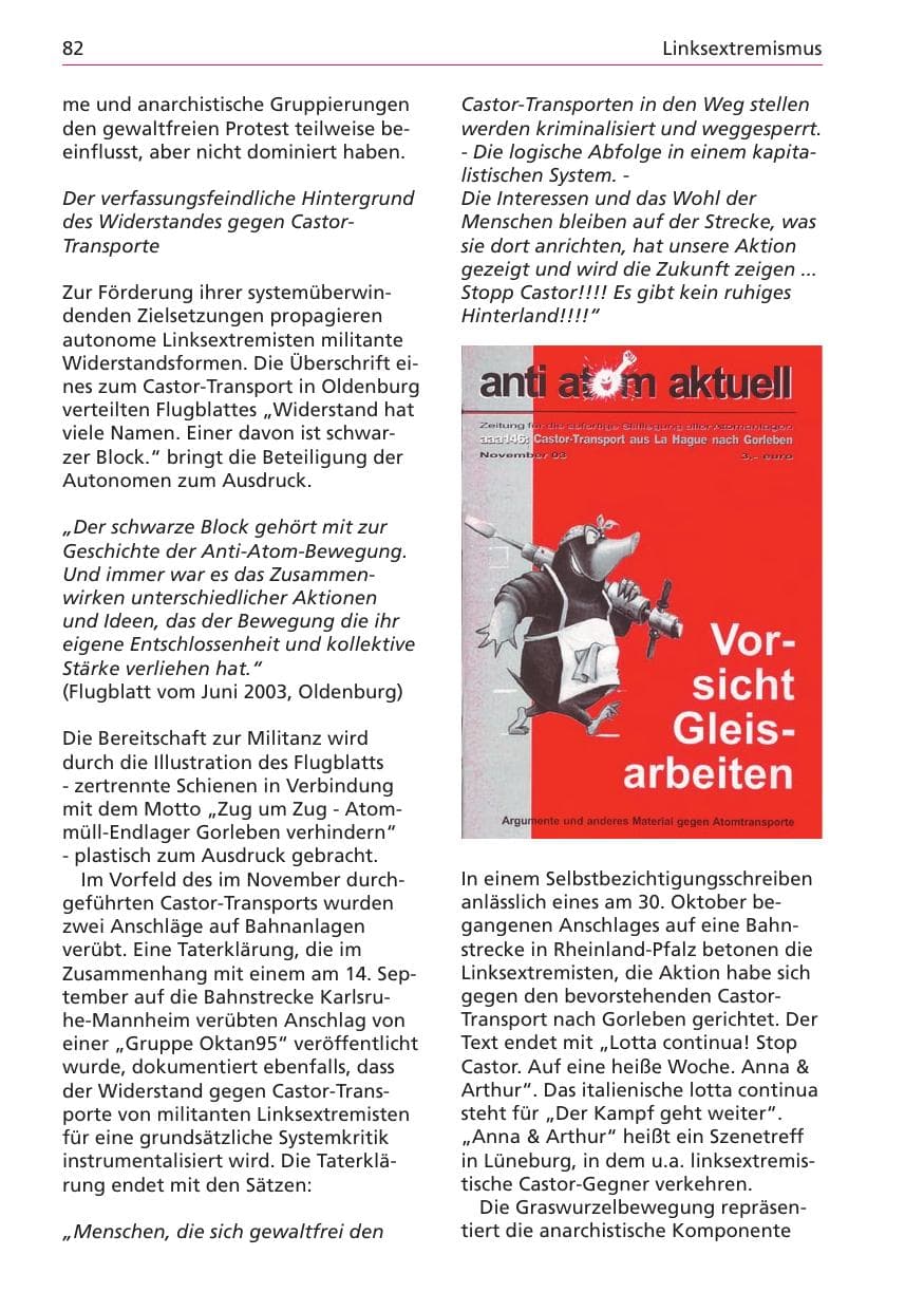Seite 82 des Verfassungsschutzbericht 2003 Niedersachsen