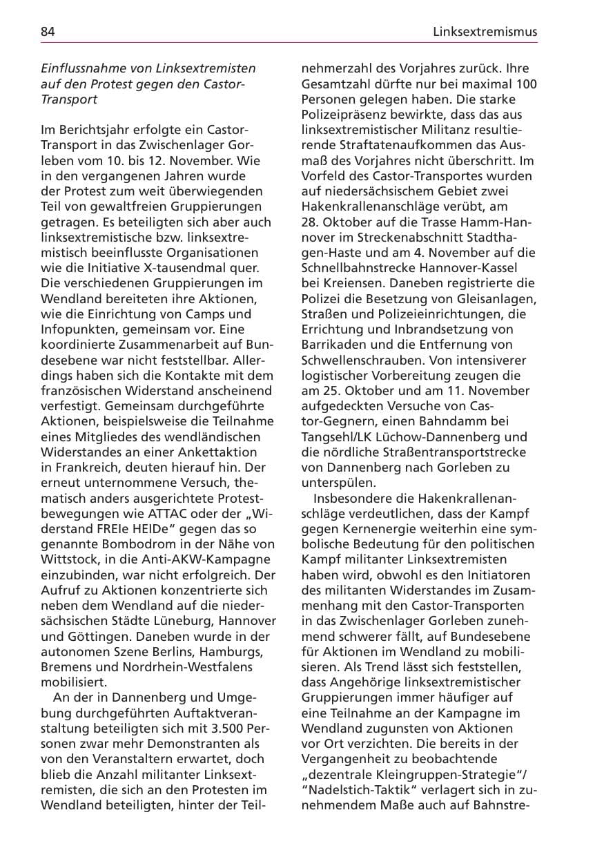 Seite 84 des Verfassungsschutzbericht 2003 Niedersachsen