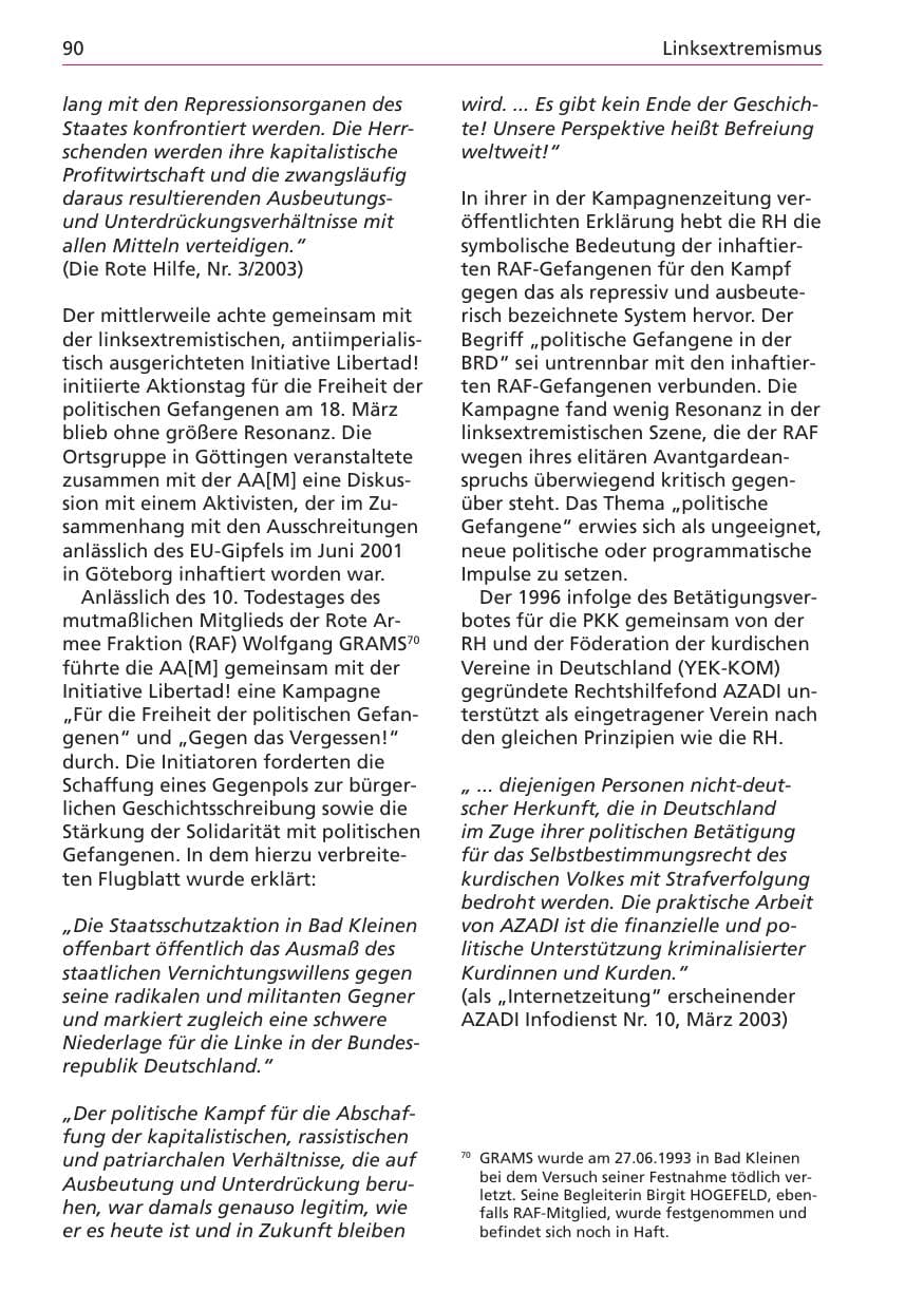 Seite 90 des Verfassungsschutzbericht 2003 Niedersachsen
