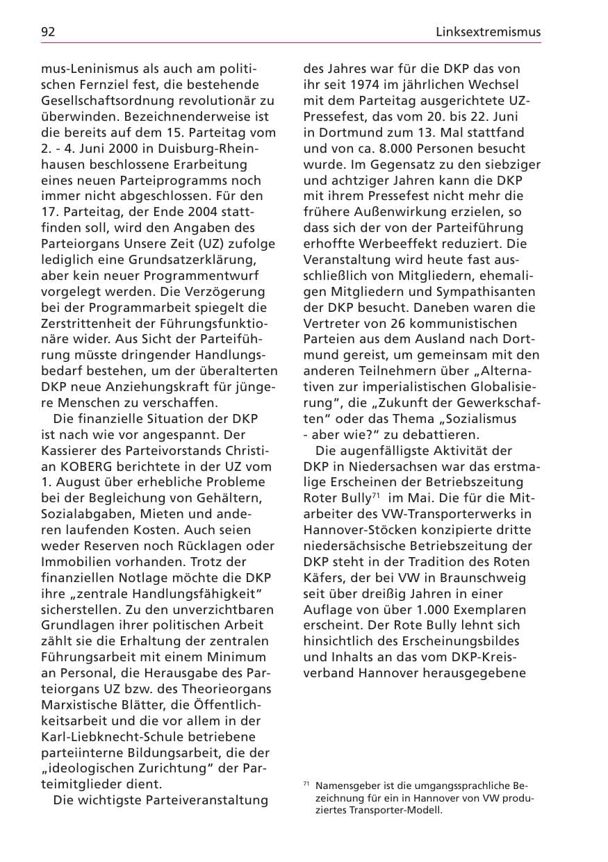 Seite 92 des Verfassungsschutzbericht 2003 Niedersachsen