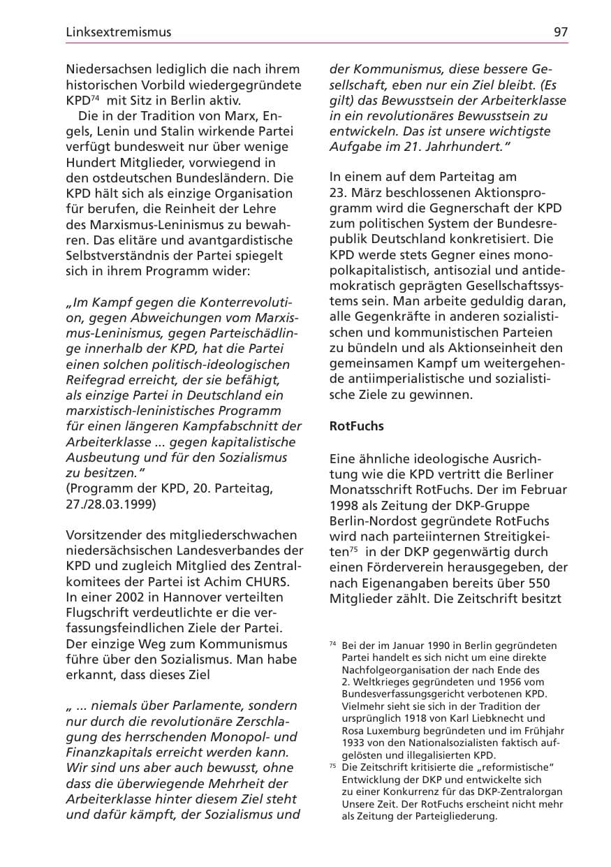 Seite 97 des Verfassungsschutzbericht 2003 Niedersachsen