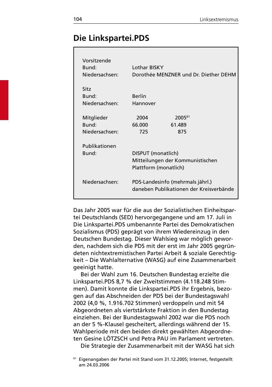 Seite 104 des Verfassungsschutzbericht 2005 Niedersachsen
