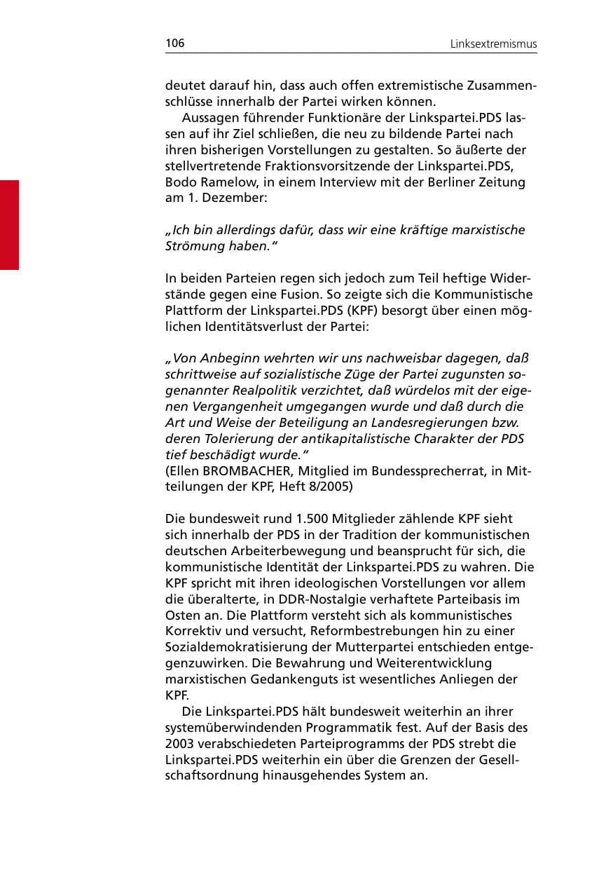 Seite 106 des Verfassungsschutzbericht 2005 Niedersachsen