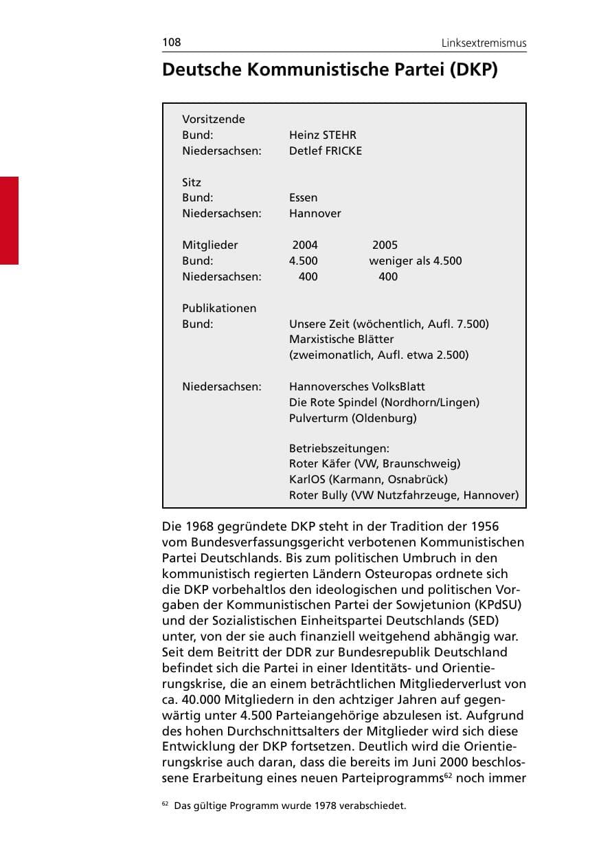 Seite 108 des Verfassungsschutzbericht 2005 Niedersachsen