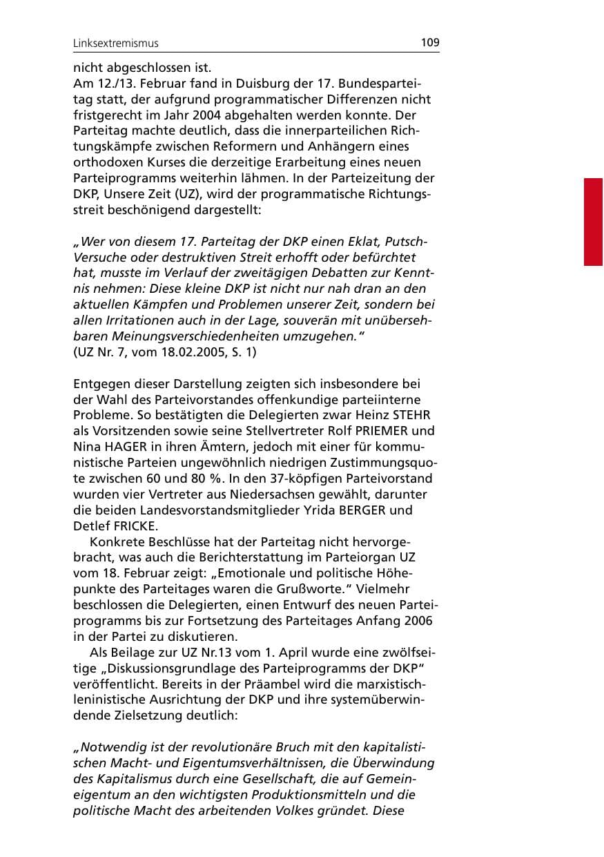Seite 109 des Verfassungsschutzbericht 2005 Niedersachsen