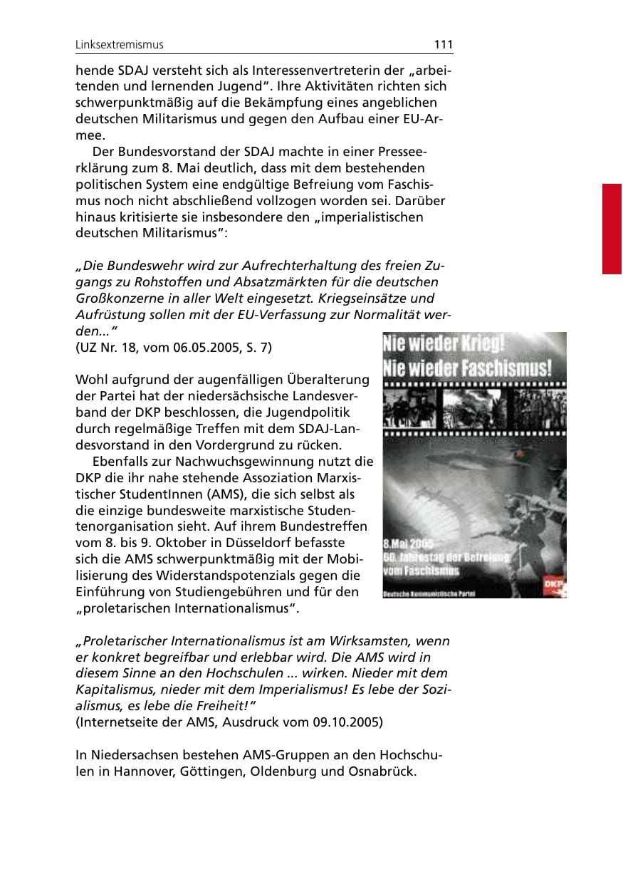 Seite 111 des Verfassungsschutzbericht 2005 Niedersachsen
