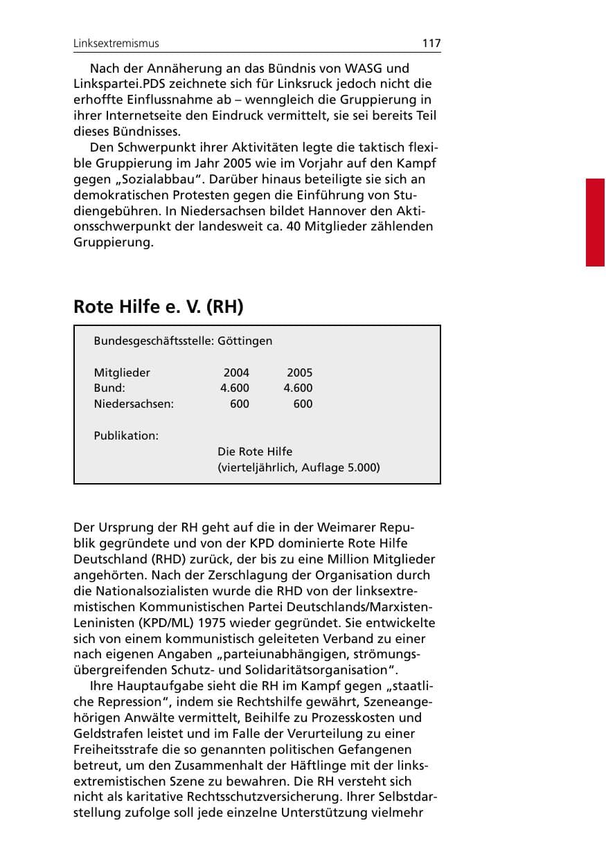 Seite 117 des Verfassungsschutzbericht 2005 Niedersachsen