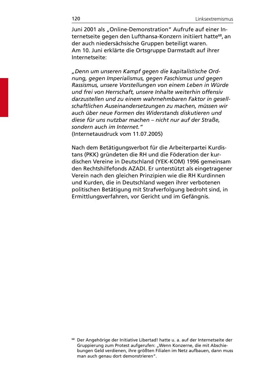 Seite 120 des Verfassungsschutzbericht 2005 Niedersachsen
