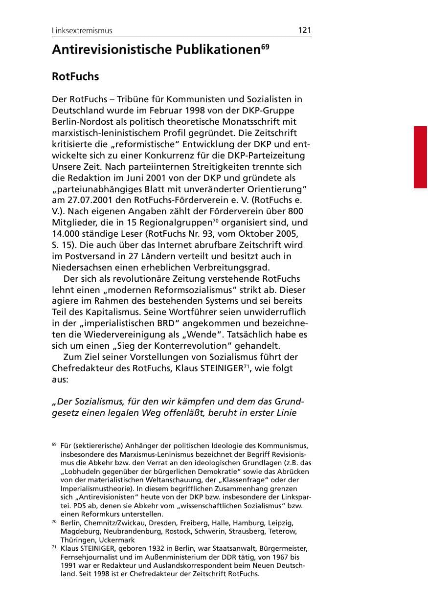 Seite 121 des Verfassungsschutzbericht 2005 Niedersachsen