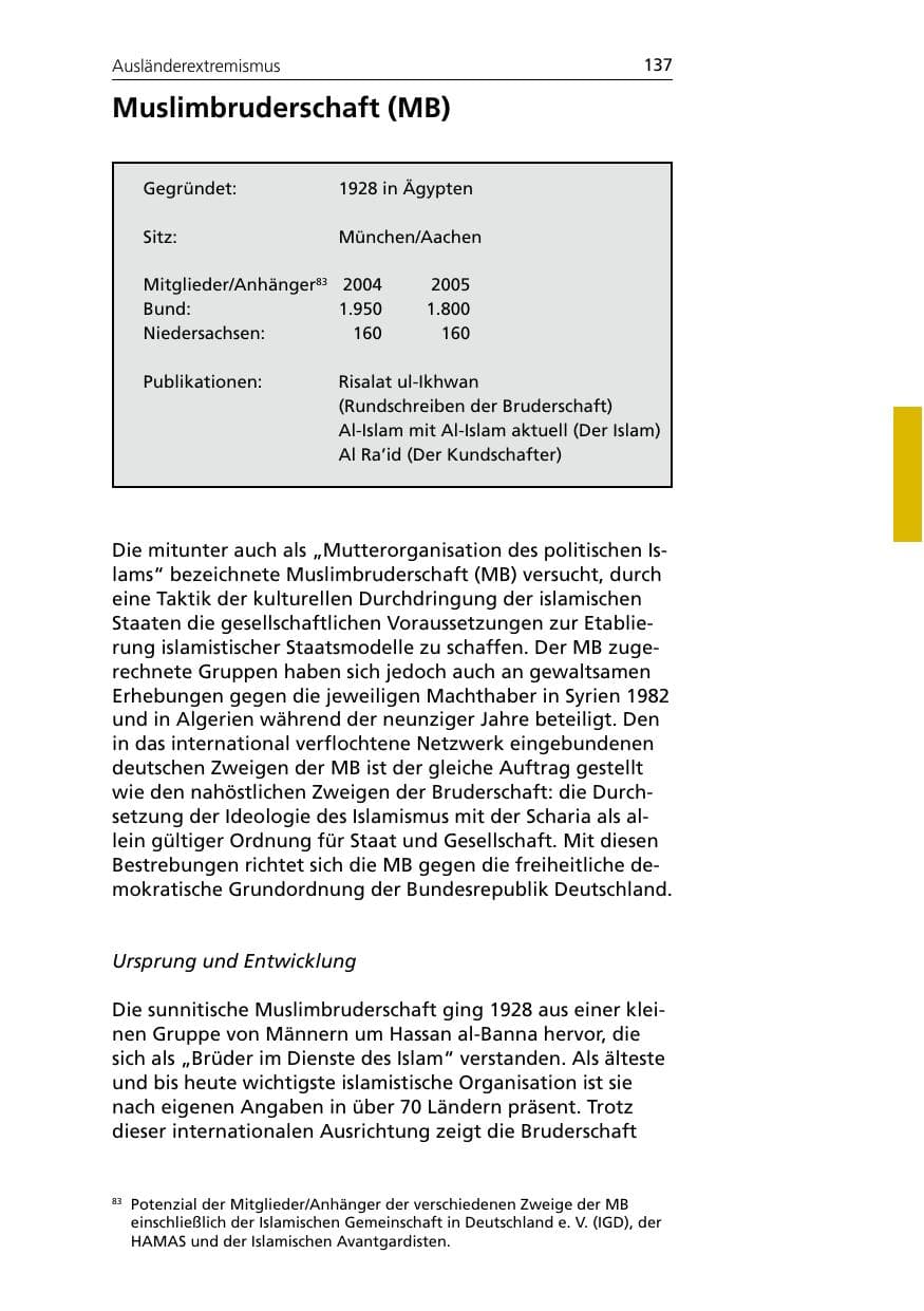 Seite 137 des Verfassungsschutzbericht 2005 Niedersachsen
